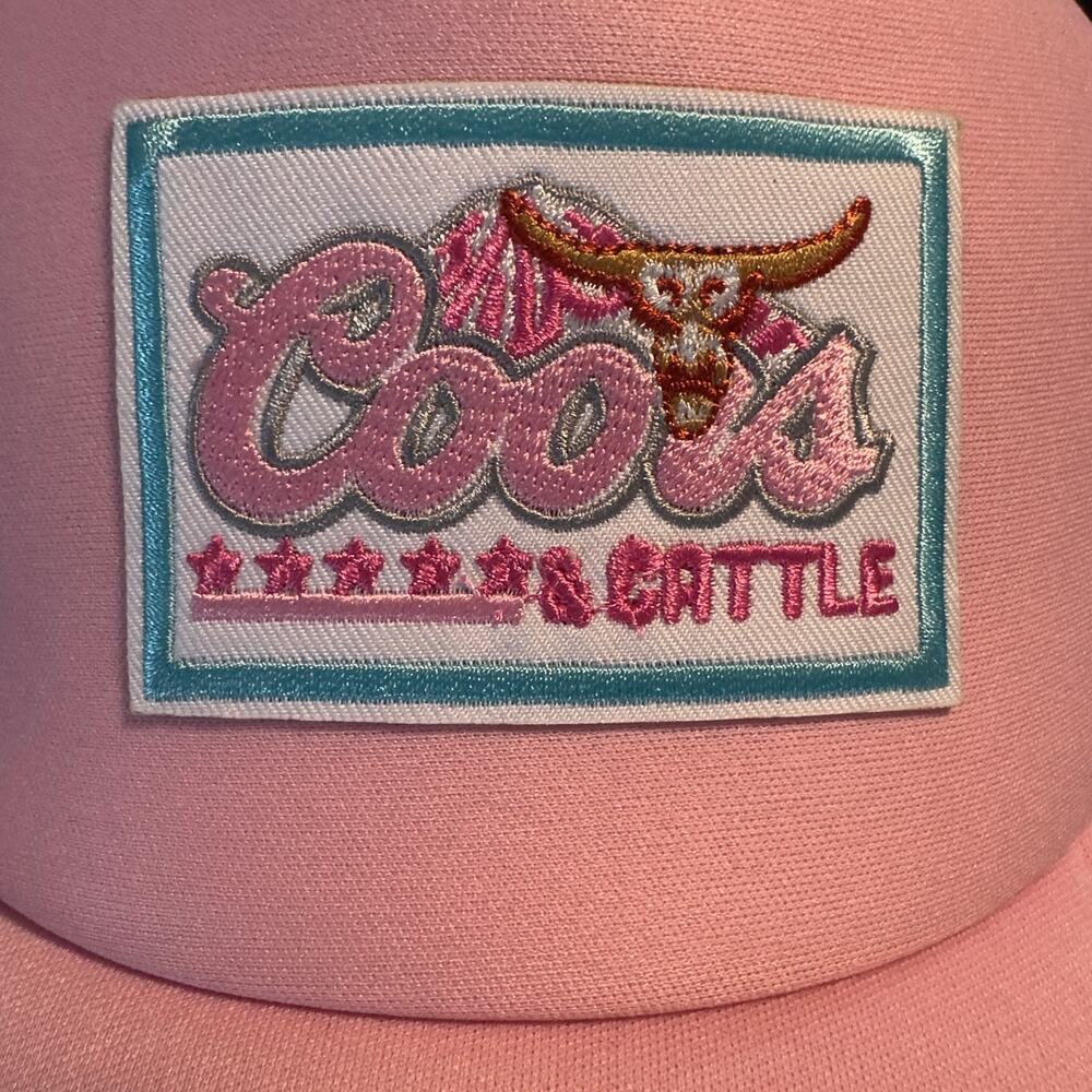 Coors and Cattle Trucker Hat Pink Foam Mesh Snap Back
